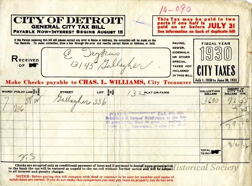 Bill, Tax - City of Detroit
General City Tax Bill