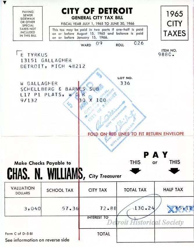 Bill, Tax - City of Detroit
General City Tax Bill
