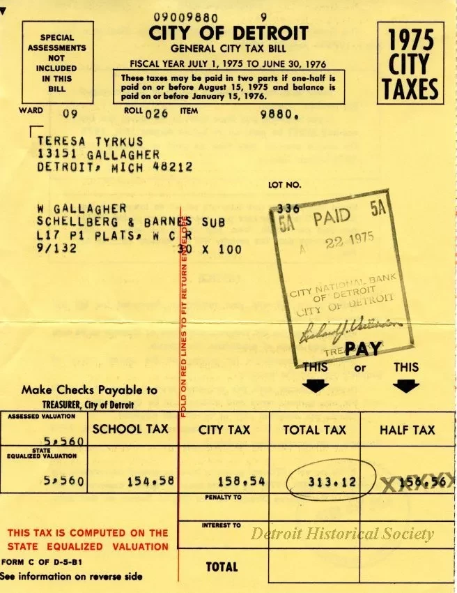 Bill, Tax - City of Detroit
General City Tax Bill