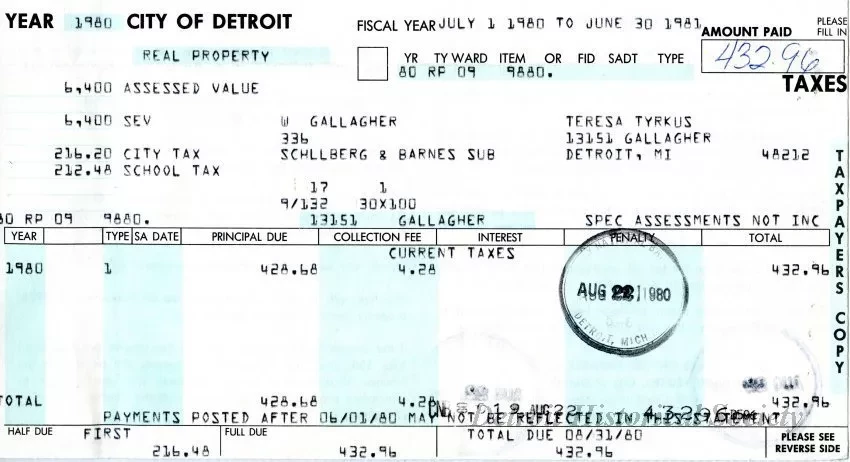 Bill, Tax - City of Detroit Taxes