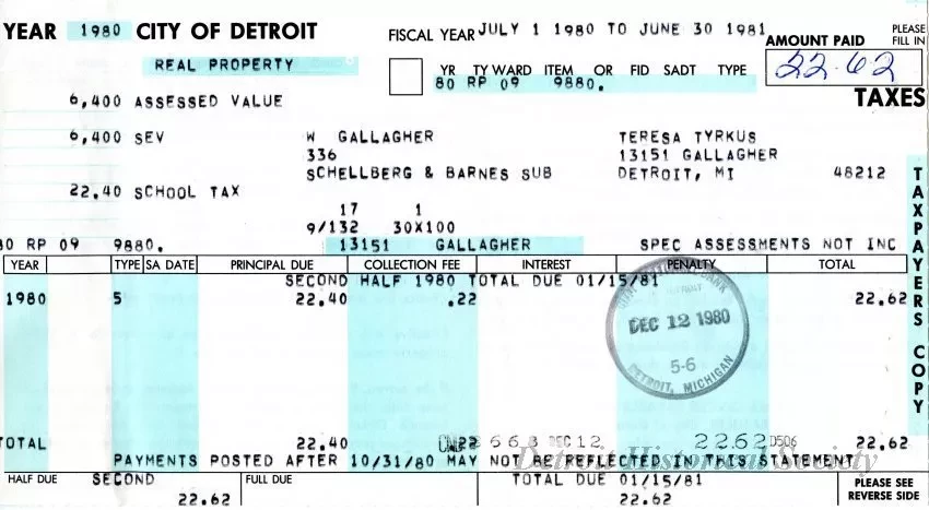 Bill, Tax - City of Detroit Taxes