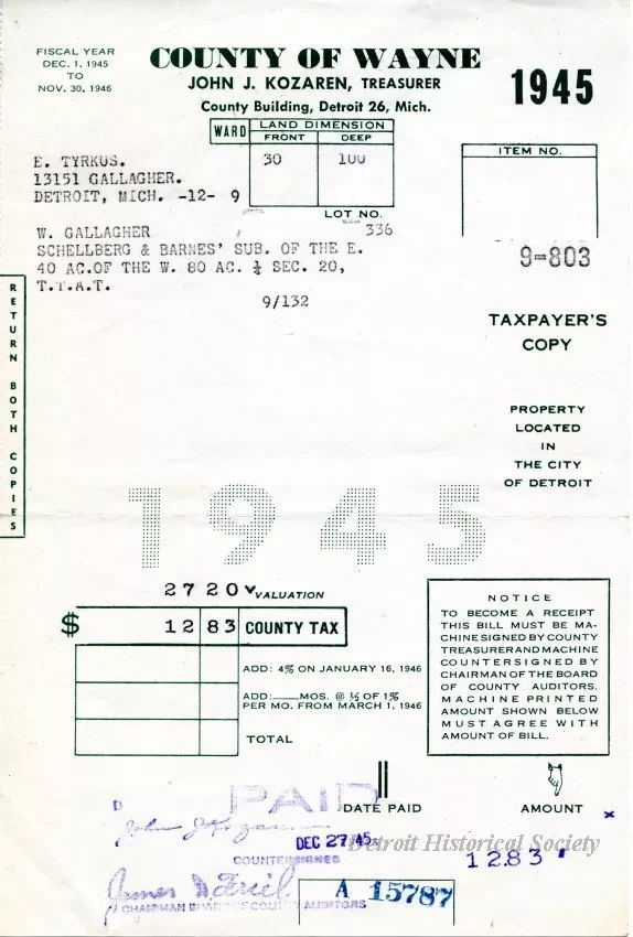 Bill, Tax - County of Wayne