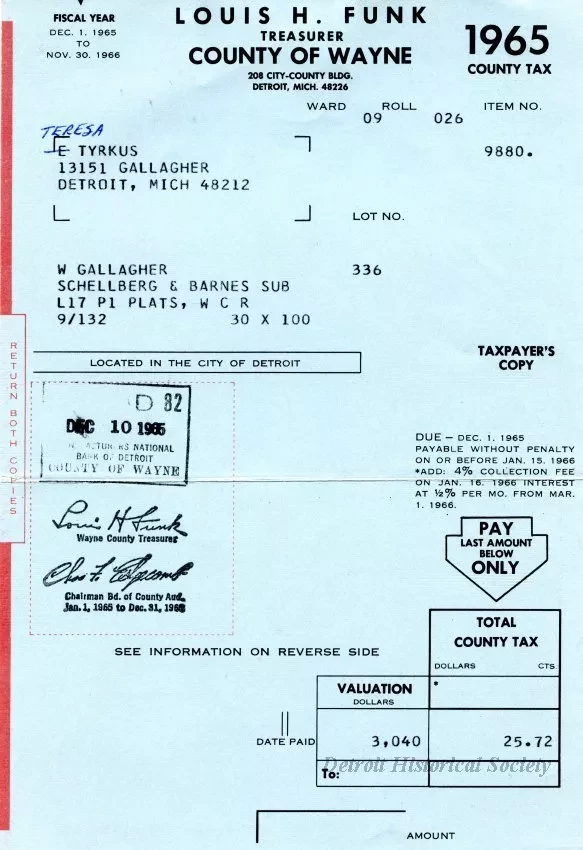 Bill, Tax - County of Wayne