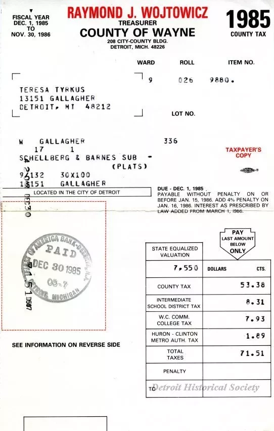 Bill, Tax - County of Wayne
