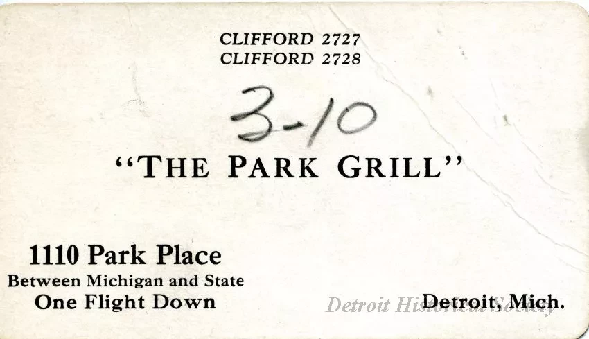 Card, Trade - The Park Grill