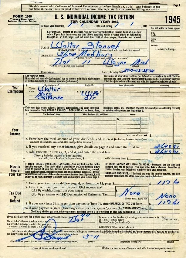 Return, Tax - U. S. Individual Income Tax Return