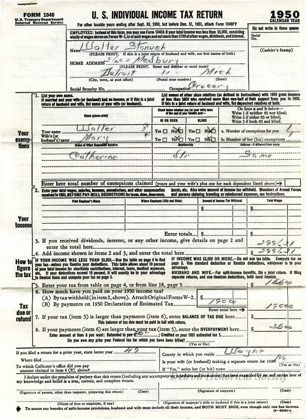 Return, Tax - U. S. Individual Income Tax Return