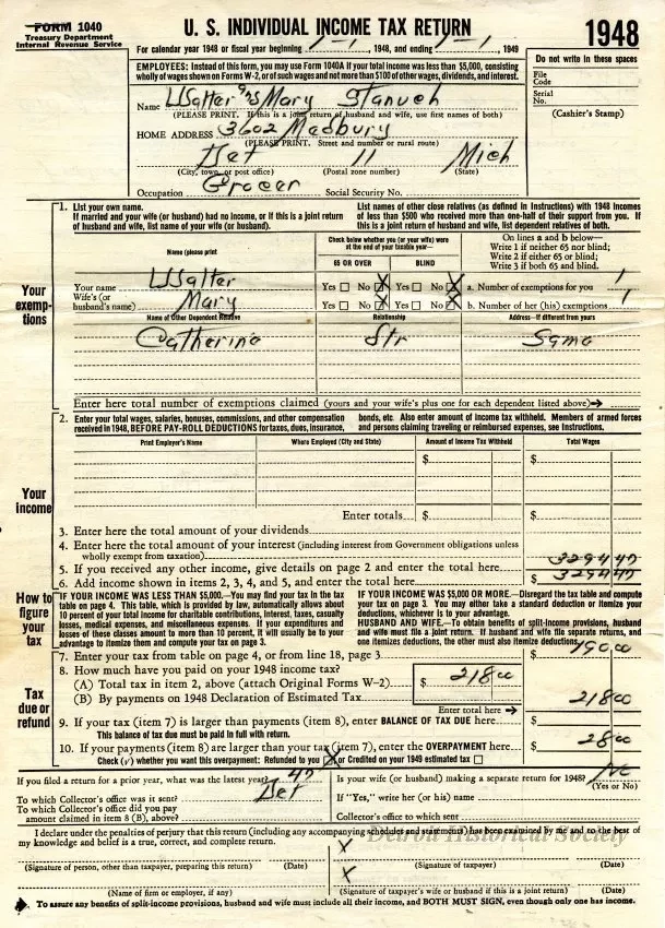 Return, Tax - U. S. Individual Income Tax Return