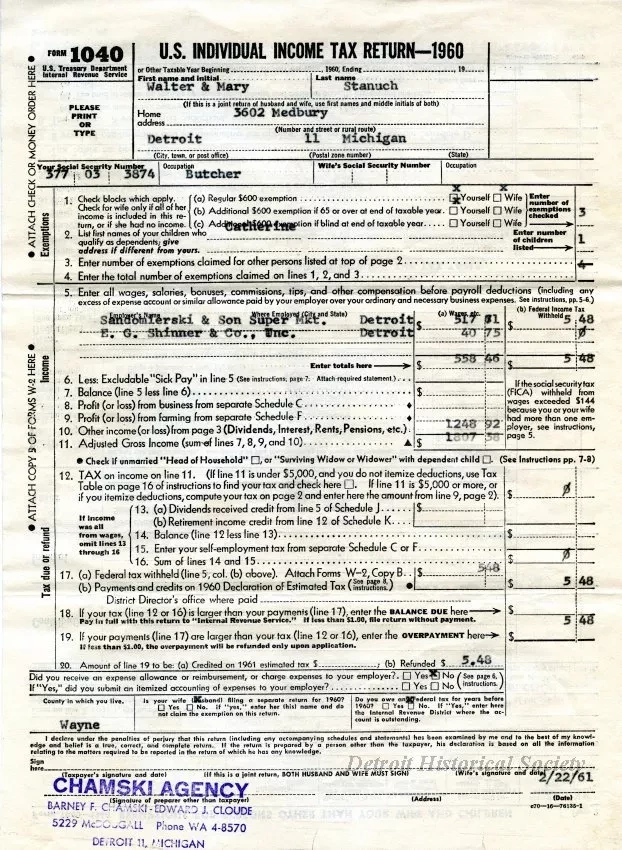 Return, Tax - U. S. Individual Income Tax Return