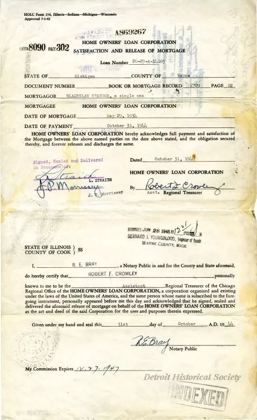 Mortgage - Home Owners' Loan Corporation 
Satisfaction and Release of Mortgage