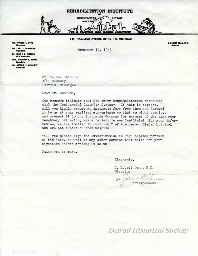 Letter - Rehabilitation Institute of Metropolitan Detroit