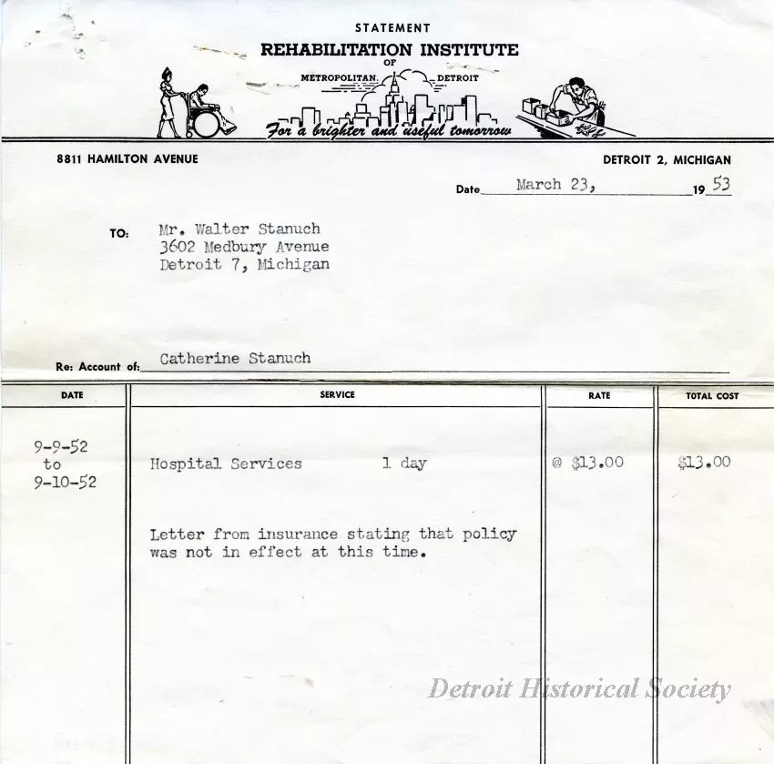 Invoice - Statement
Rehabilitation Institute of Metropolitan Detroit