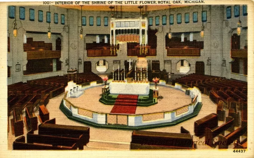 Postcard - 100: Interior of the Shrine of the Little Flower, Royal Oak, Mich.