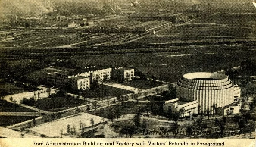 Postcard - Ford Administration Building with Visitors' Rotunda in Foreground