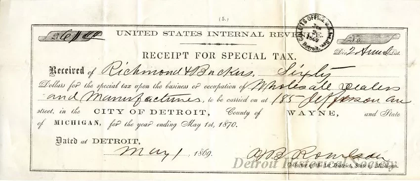 Receipt - United States Internal Revenue
Receipt for Special Tax