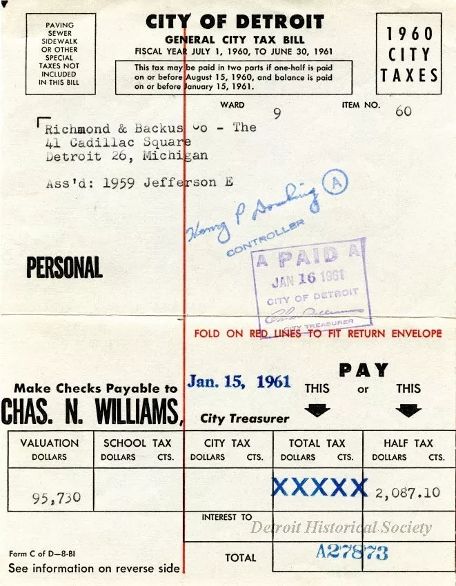 Bill, Tax - City of Detroit
General City Tax Bill