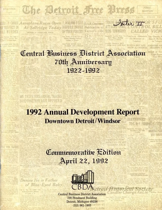 Booklet - Central Business District Association
70th Anniversary, 1922-1992