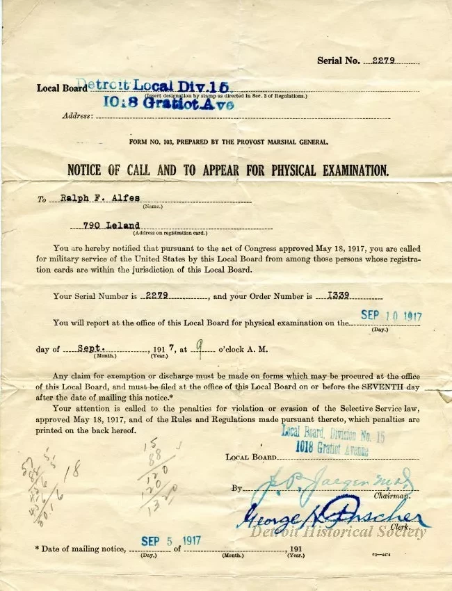 Letter, Form - Notice of Call and To Appear For Physical Examination