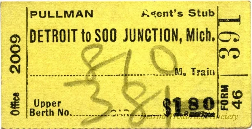 Ticket, Transportation - Detroit to Soo Junction, Mich.