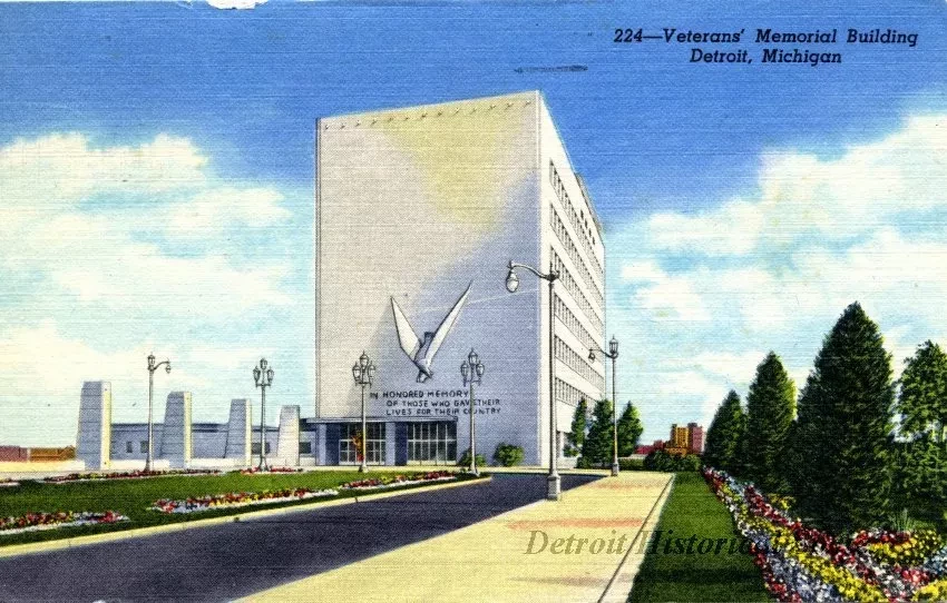 Postcard - 224-Veterans Memorial Building, Detroit, Michigan