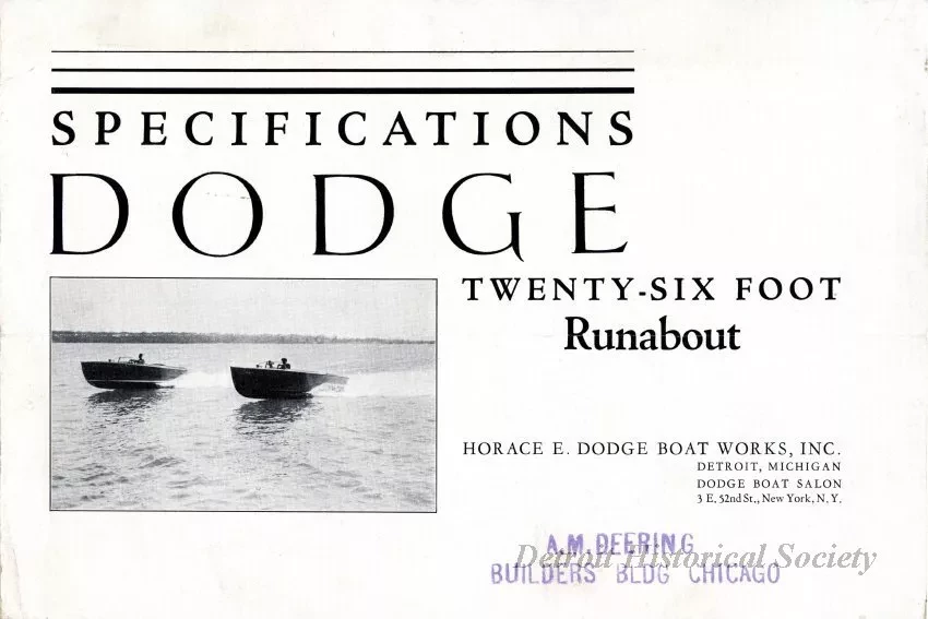 Brochure - Specifications
Dodge Twenty-Six Foot Runabout