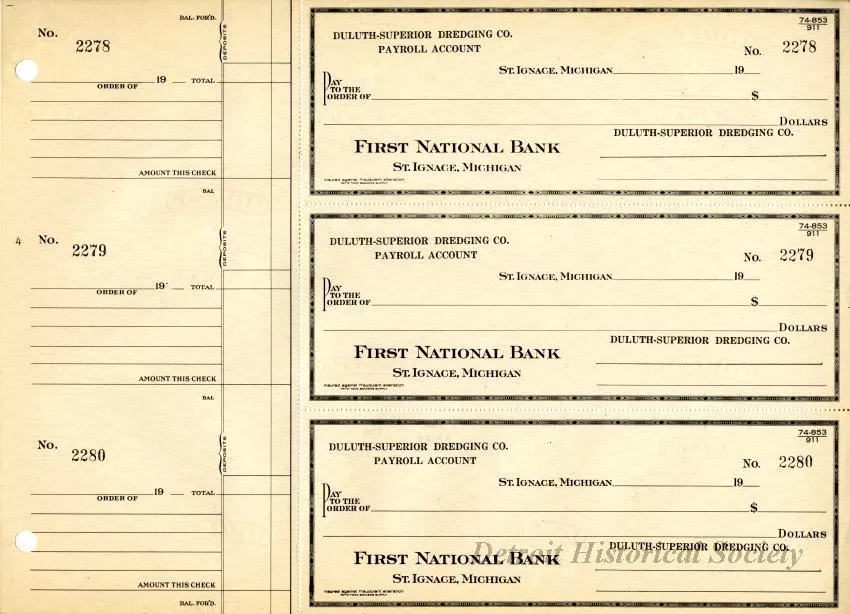 Check, Bank - Duluth-Superior Dredging Company