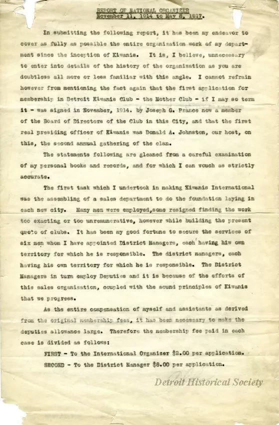 Report - Report of National Organizer
November 11, 1914 to May 8, 1917