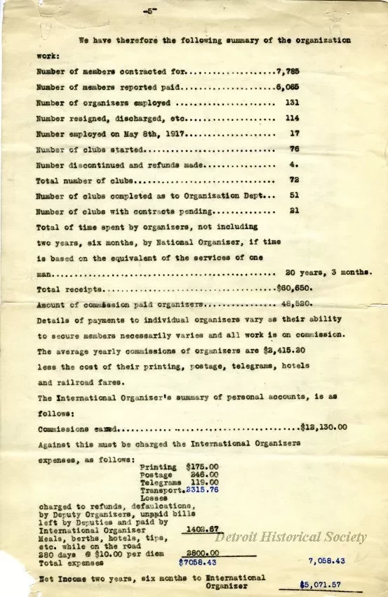 Report - Report of National Organizer
November 11, 1914 to May 8, 1917