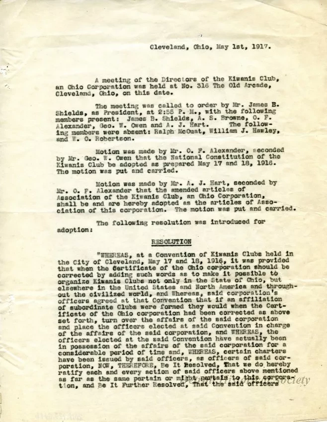 Minutes - Minutes - International Kiwanis Convention
Cleveland, May 1, 1917
