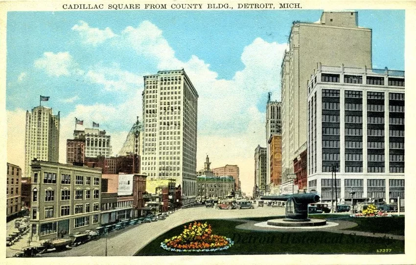 Postcard - Cadillac Square from County Bldg., Detroit, Mich.