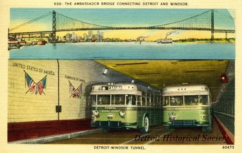 Postcard - 630 - The Ambassador Bridge Connecting Detroit and Windsor