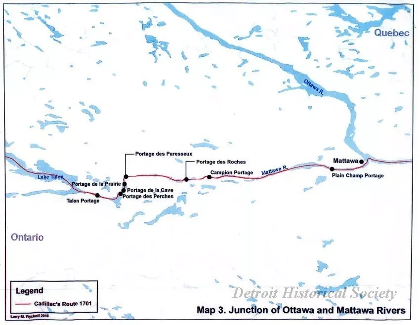 Map - Antoine LaMothe Cadillac's Journey from Montreal to Detroit