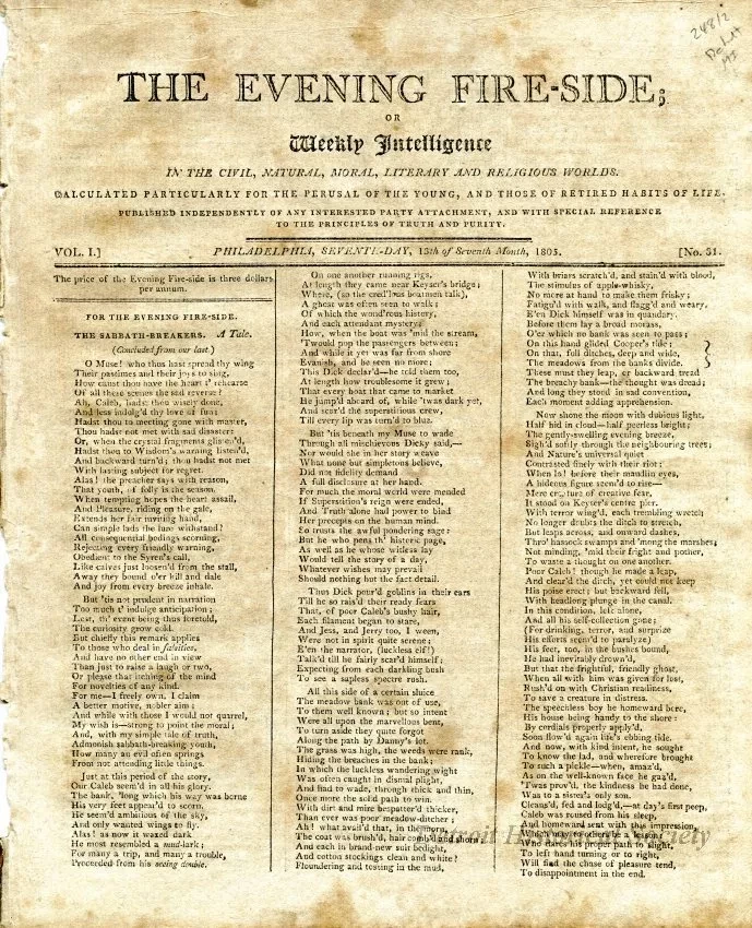 Newspaper - The Evening Fire-Side or Weekly Intelligence