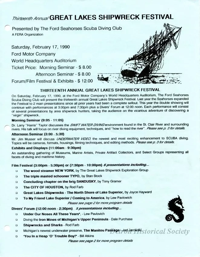 Program - Thirteenth Annual Great Lakes Shipwreck Festival