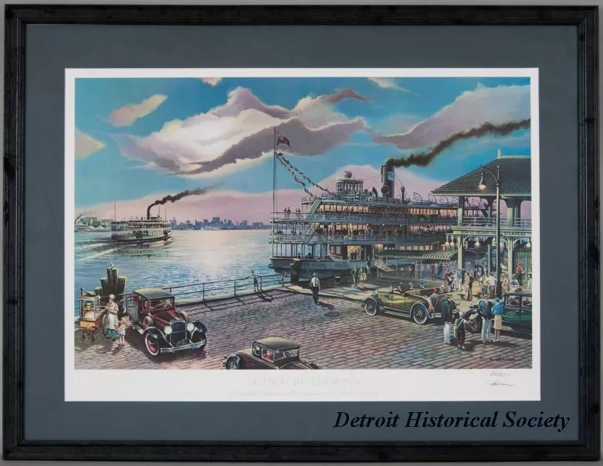 Print - Detroit Riverfront, Moonlight Cruise on the Steamer, Ste. Claire in 1929