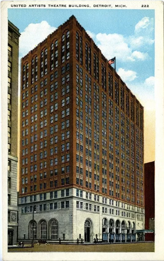Postcard - United Artists Theatre Building, Detroit, Mich.