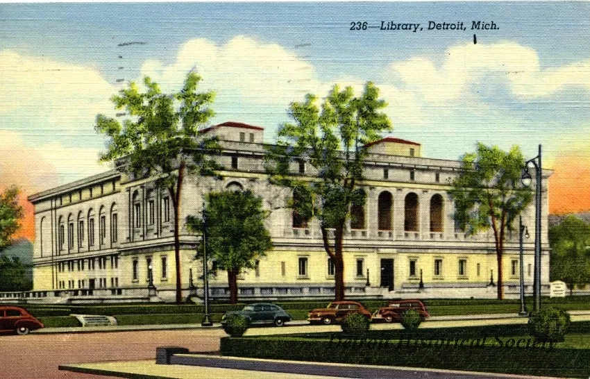 Postcard - 236 - Library, Detroit, Mich.