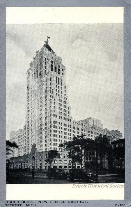 Postcard - Fisher Bldg., New Center District, Detroit, Mich.