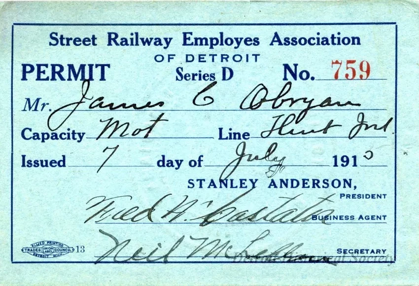 Permit - Street Railway Employes Association of Detroit
Permit
