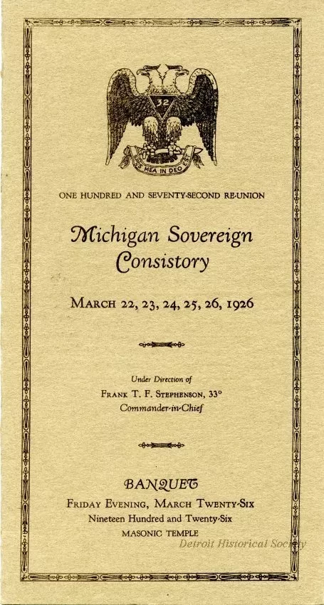 Program - One Hundred and Seventy-Second Reunion
Michigan Sovereign Consistory