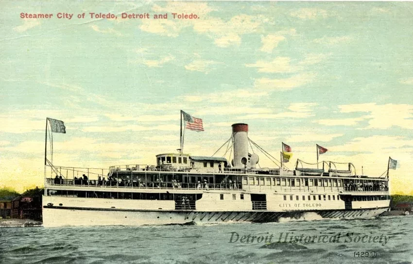 Postcard - Steamer City of Toledo, Detroit and Toledo