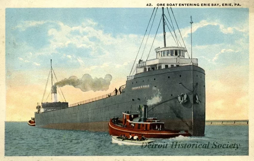 Postcard - 42. Ore Boat Entering Erie Bay, Erie, PA