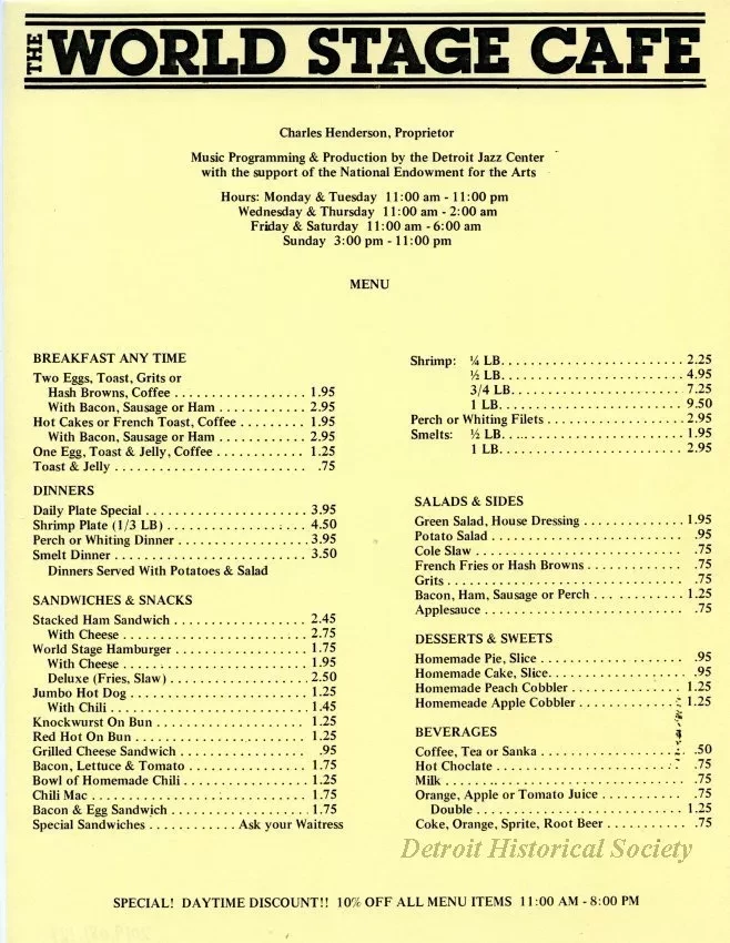 Menu - The World Stage Cafe