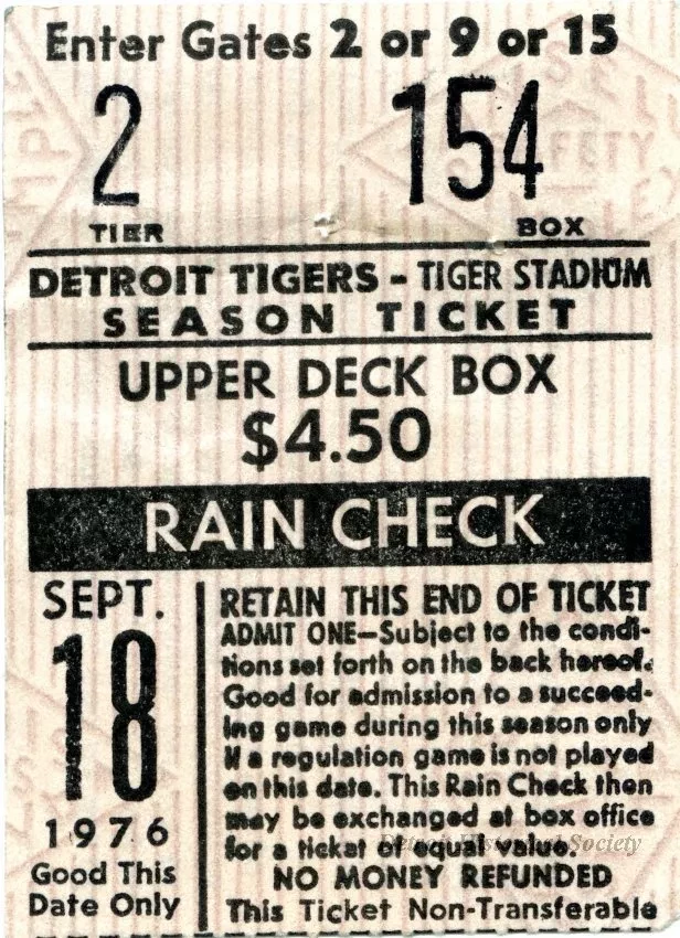 Ticket, Admission - Detroit Tigers - Tiger Stadium
Season Ticket