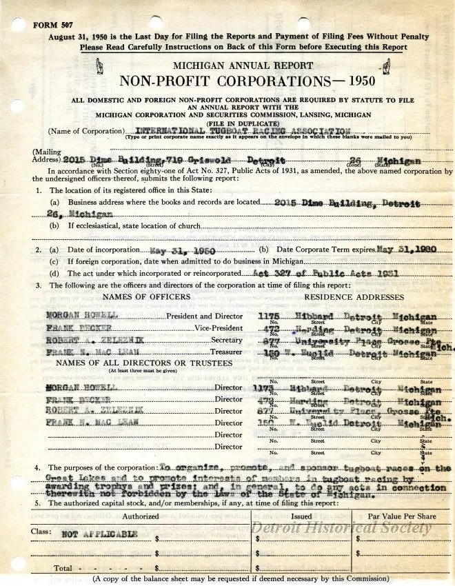 Report, Annual - Michigan Annual Report
Non-Profit Corporations - 1950