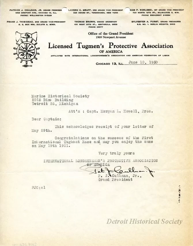 Letter - Licensed Tugmen's Protective Association of America