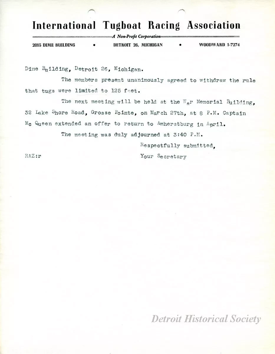 Minutes - Minutes of the Rules Committee Meeting Held at 
3408 Guardian Building, Tuesday, February 27, 1951