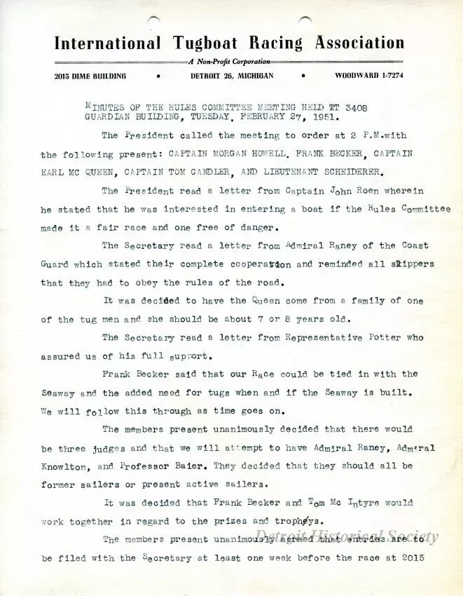 Minutes - Minutes of the Rules Committee Meeting Held at 
3408 Guardian Building, Tuesday, February 27, 1951