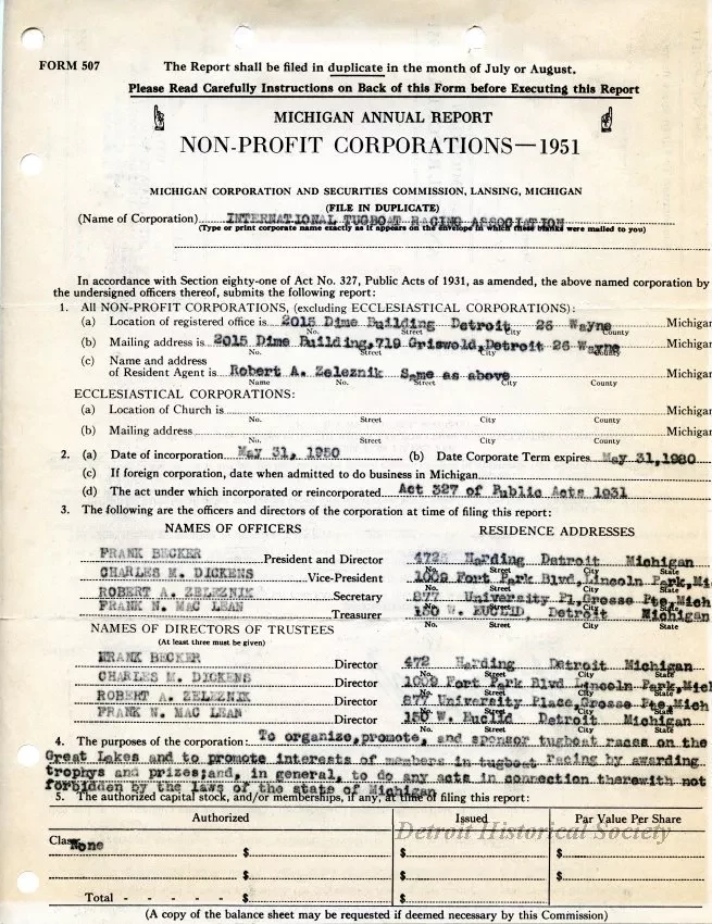 Report, Annual - Michigan Annual Report
Non-Profit Corporations - 1951