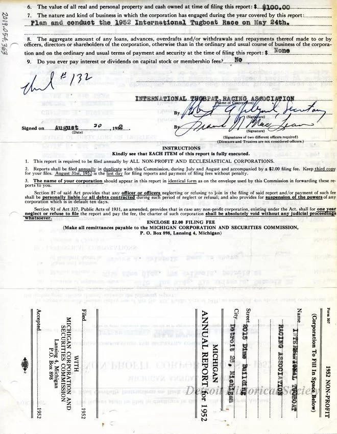 Report, Annual - Michigan Annual Report
Non-Profit Corporations - 1952